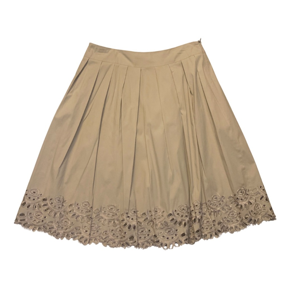 Antonio Melani Cotton Cutout Tan Midi Skirt Khaki Beige Lace Feminine Coquette
